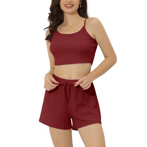 Cheibear Womens Sleepwear Pajama Knit Spaghetti Strap Cami Tops Shorts  Lounge Pj Set Wine Red Medium : Target