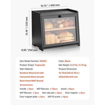VEVOR Double Layer Bread Box for Kitchen Counter, Large Capacity Bamboo Bread Storage Container, Farmhouse Wooden Breadbox for Homemade Bread, Black — фото 8
