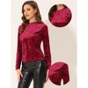 INSPIRE CHIC Women's Casual Vintage Velvet Crew Neck Long Sleeve T-shirts - 2 of 4