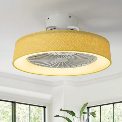 Rennnsan Althyn 18"W Drum Ratten Boho LED Dimmable Flush Mount Ceiling Fan