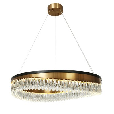 LNC Delphinium 1-Lights 31.5" Modern Luxury Integrated LED Drum Crystsal Chandelier,Brass and Black