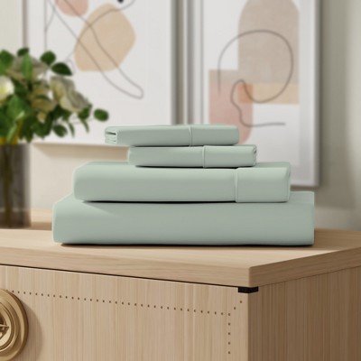 Soft Green Twin XL Cotton Blend Percale Sheet Set