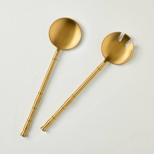 2pc Brass Finish Salad Fork and Spoon Set - Hearth & Hand™ with Magnolia - 1 of 3