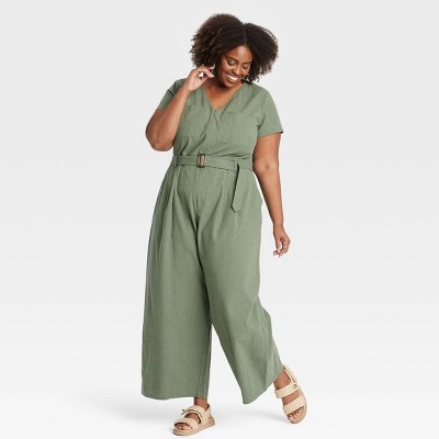 Women's Short Sleeve Utility Jumpsuit - Ava & Viv™ Olive Green XXL