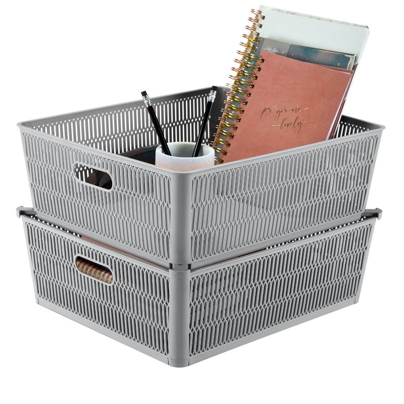 Simplify 2pk Large Slide and Stack Storage Shallow Totes Gray, 1 of 16