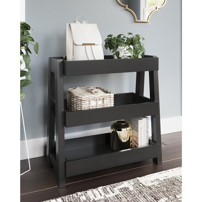 Gray Rectangular Wood Shelf Accent Table with Three Trays