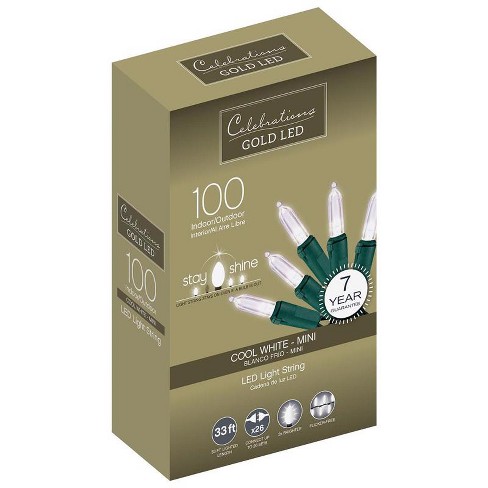 Celebrations Gold Led Mini Cool White 100 Ct String Christmas