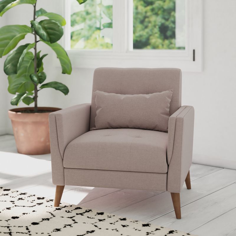 Emma and Oliver Upholstered Mid-Century Modern Arm Chair with Tufted Seat and Back, Pocket Spring Support and Wooden Legs, 3 of 12