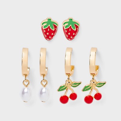 Berry Basket Earring Set 3pc - A New Day™ Red/Gold