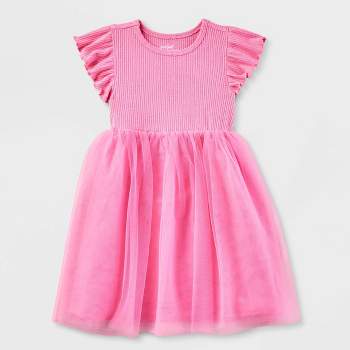 Girls' Adaptive Short Sleeve Ribbed Tulle Dress - Cat & Jack™ Pink
