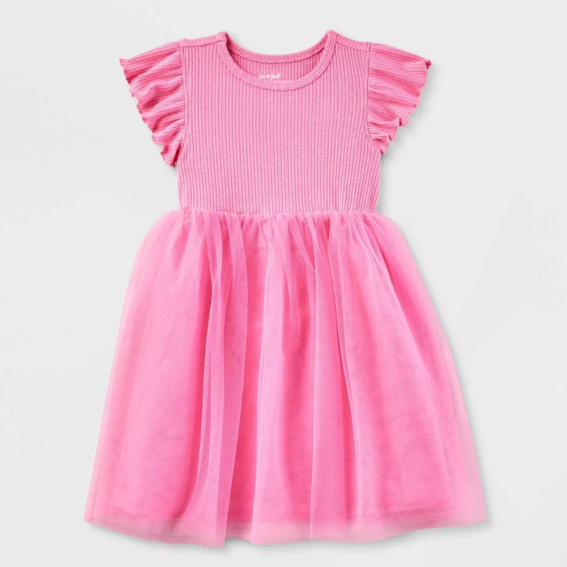 Girls&#39; Adaptive Short Sleeve Ribbed Tulle Dress - Cat &#38; Jack&#8482; Pink, 1 of 6