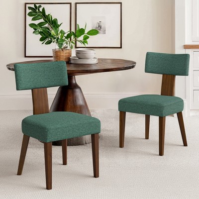 Arceso Dining Chairs Set of 2, Linen Mid Century Modern Dining Chairs with Curved Backrest and Wood Legs, Upholstered Dining Room Chairs, Dark Green