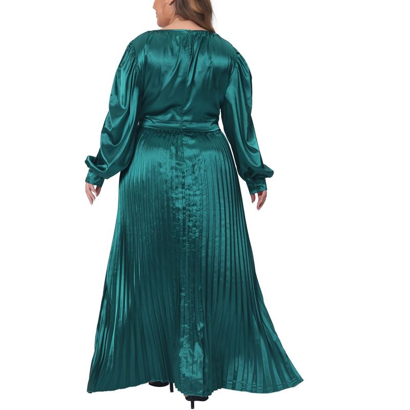 Agnes Orinda Women's Plus Size Lantern Long Sleeve Flowy Swing Pleated Party Maxi Empire Waist Dresses, 4 of 5