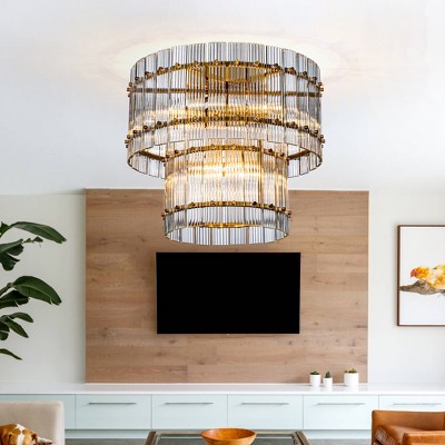 ALOADECOR 10-Light Modern and Contemporary Gold 2-Tiered Handmade Glass Shade Flush Mount Light