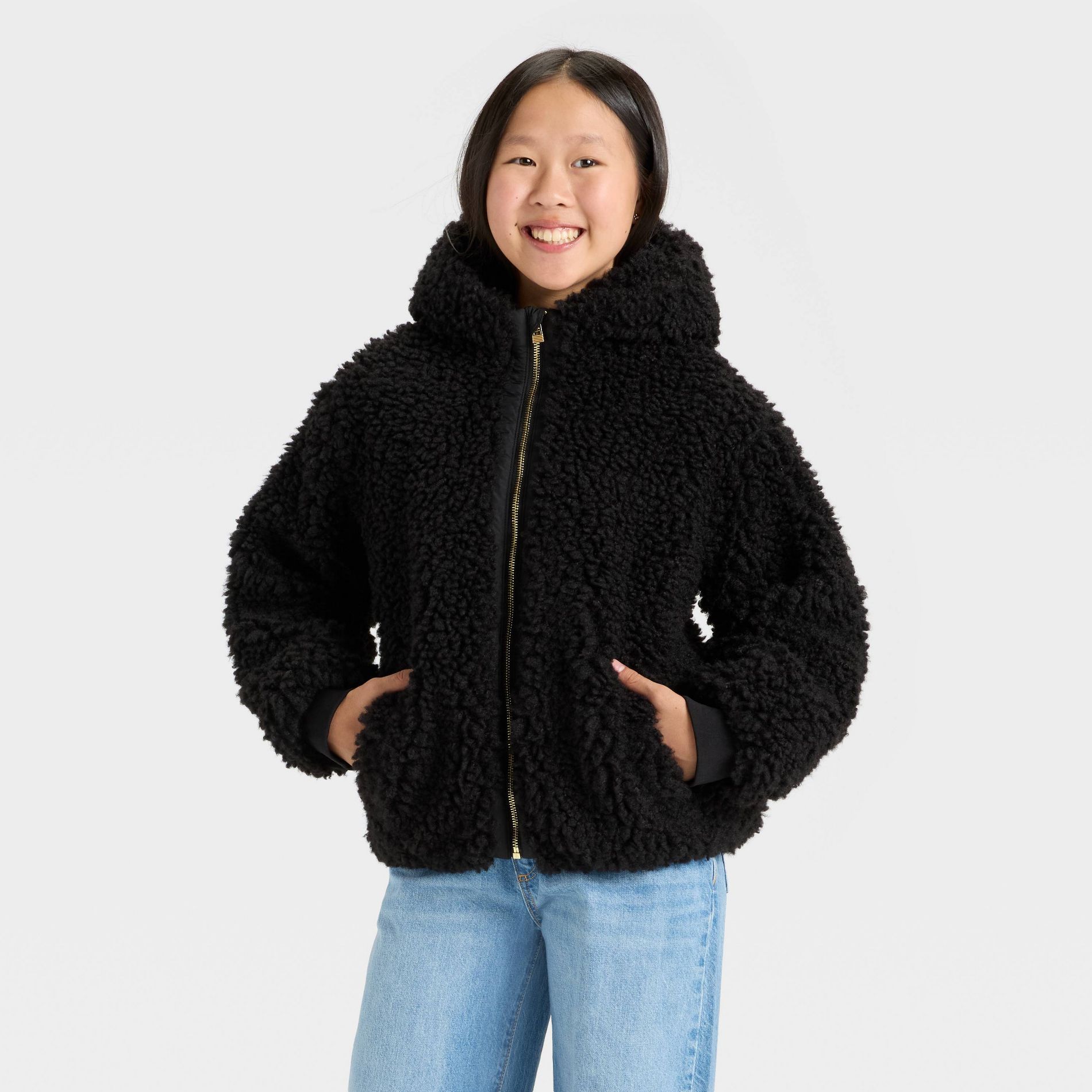 Girls' Faux Fur Hooded Jacket - art class™