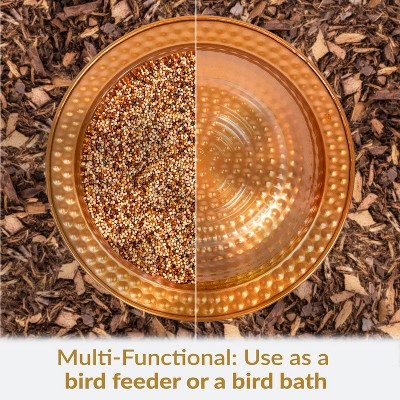 Copper Finish Hammered Metal Outdoor Bird Bath with Stake