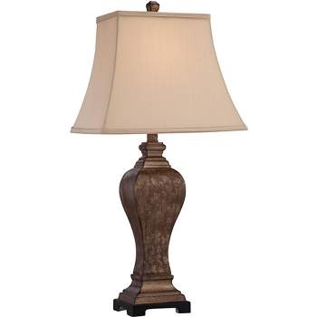 Regency Hill Edgar Traditional Table Lamp 29" Tall Bronze with Table Top Dimmer Geneva Taupe Rectangular Shade for Bedroom Living Room Bedside Office