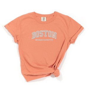 Simply Sage Market Women's Embroidered Boston Massachusetts Short Sleeve Garment Dyed Tee - 1 of 3