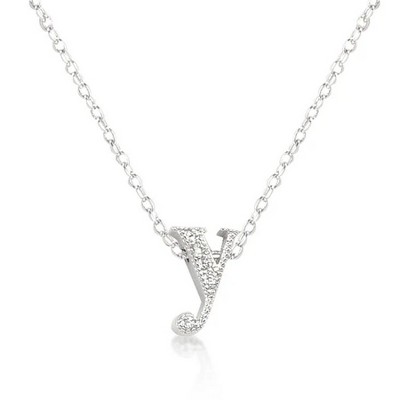 ShineHigh Micro-Pavé Initial Pendant Necklaces – Rhodium-Plated Cubic Zirconia Letter Charms on 16" Chains with Extenders