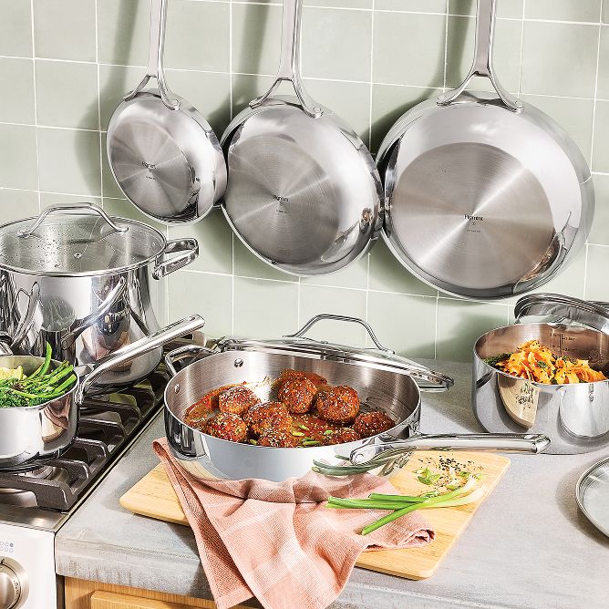 12pc Nonstick Stainless Steel Cookware Set with 6pc Pan Protectors Silver -  Figmint™