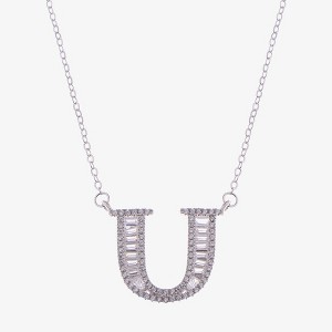 Anna-Kaci Silver Tone Initial Letter Pendant Necklace with Crystal Rhinestone Accents - 1 of 4