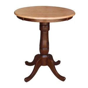 30" Round Top Pedestal Counter Height Table Cinnamon/Brown - International Concepts: Solid Wood, Seats 4 - 1 of 4