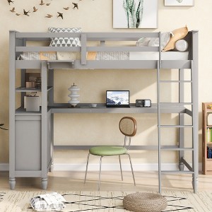 NicBex Twin Size Bunk Bed with Desk Loft Bed Pine Bed Frame with 3 Drawers, Shelves, Inclined Ladder and Guardrail, No Box Spring Required - 1 of 4