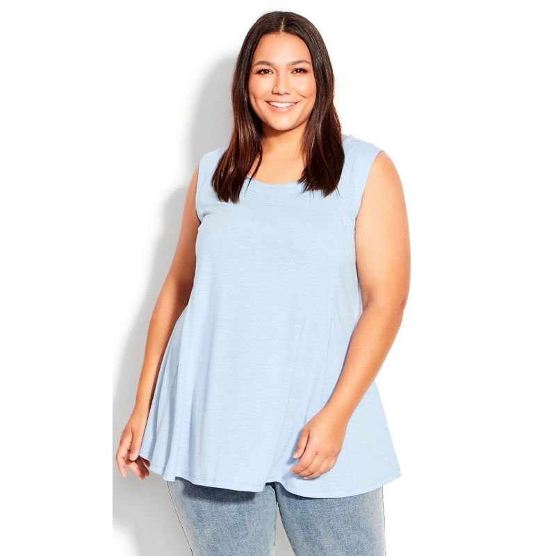 Women's Plus Size Fit N Flare Tank  - Chambray Blue | AVENUE, 1 of 4