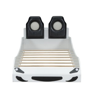 Bellemave Wood Twin Size Race Car-Shaped Platform Bed with LED and Upholstered Backrest,  White - 1 of 3