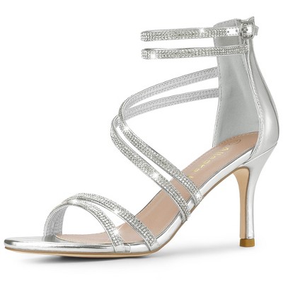 Allegra K Women's Ankle Strap Rhinestone Stiletto Heel Heeled Sandals
