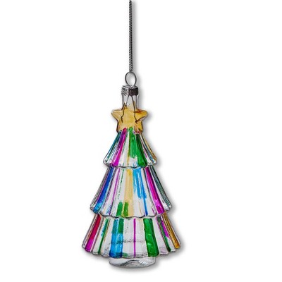 TAG Multicolor Multi Stripe Glass Tree Ornament 2.5x2.5x5.5 for Christmas Decor