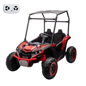 Jojoka 24V Ride On UTV for Kids, 2 Seater Electric 4WD Truck w/ Sun Shade & Remote Control,Led Lights,4 Shock Absorbersm,Music - 1 of 4