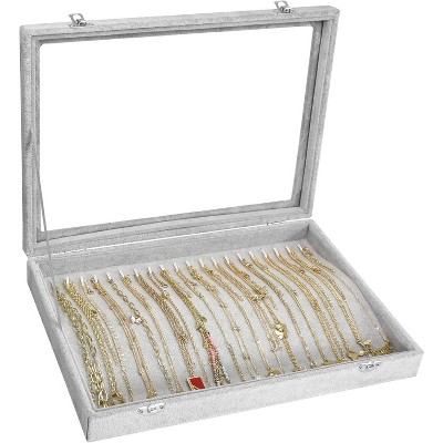 20 Hooks Jewelry Tray with Transparent Lid - Display Box for Necklaces, Pendants