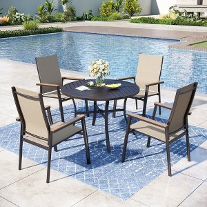 Captiva Designs 5pc Patio Steel Dining Table & Textilene Chairs with Wood-like Armrests - 1 of 4