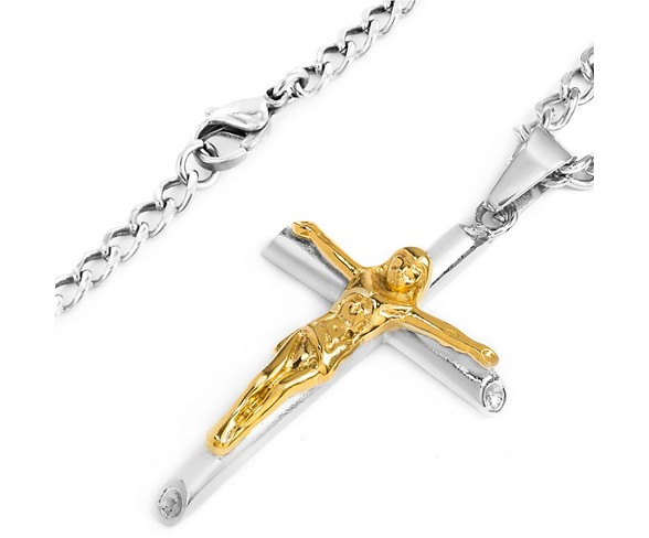 Mens Stainless Steel Two Tone Crucifix Cross Necklace Desertcart