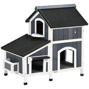 PawHut Outdoor Cat House with Weather-resistant Roof & Garden Bed, Outdoor Cat Shelter Enclosure with Multiple Entrances, Cat Furniture Hideout, Gray - 1 of 4