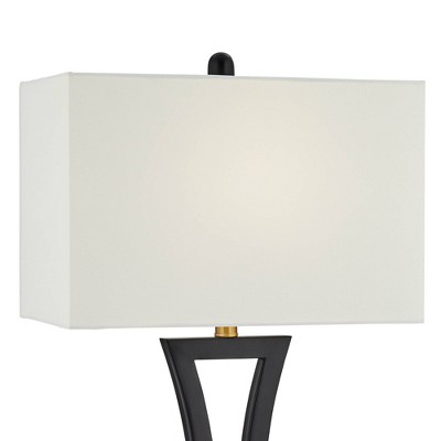 Set of 2 Black Metal Table Lamps with USB Ports and White Shades