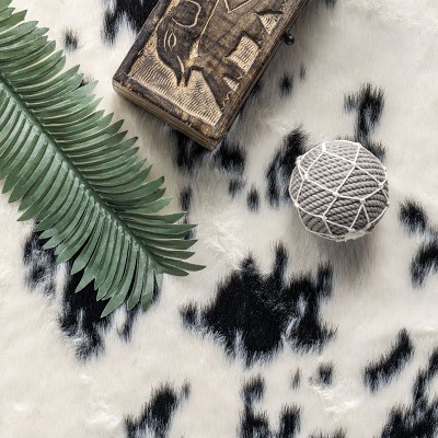 Black and White Faux Cowhide Washable Area Rug