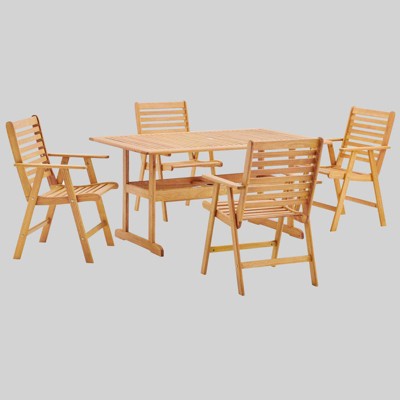 Hatteras 5pc Outdoor Patio Eucalyptus Wood Dining Set - Natural - Modway