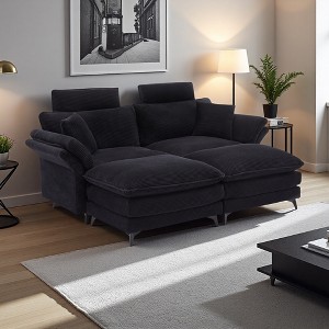 85.8" Convertible Corduroy Sectional Sofa with 2 Ottomans & Removable Headrests - 1 of 4