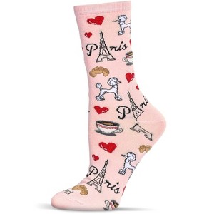 Memoi Women's J'Adore Paris Bamboo Crew Socks Light Pink 9-11 - 1 of 1