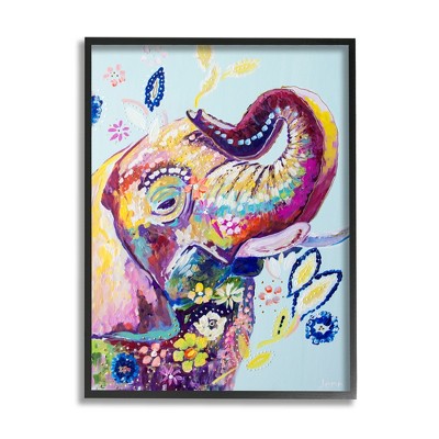 Stupell Industries Floral Pattern Fun Elephant Framed Giclee
