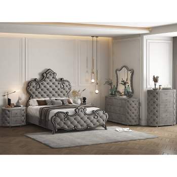 86" Queen Bed Perine Bed Gray Velvet - Acme Furniture