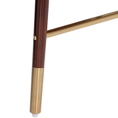 Walnut and Black Leather Counter Stool with Gold Metal Footrest