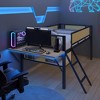 DOMETOUR Single metal loft bed with desk, LED lights, storage shelves, hanging compartments, safety guard, ladder, no box spring required - 2 of 4