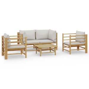vidaXL Patio Furniture Set - 5 Piece Bamboo Lounge with Light Gray Cushions - Outdoor Garden Sofa Set - Loveseat, Chairs, Table - Modular Design - 1 of 4