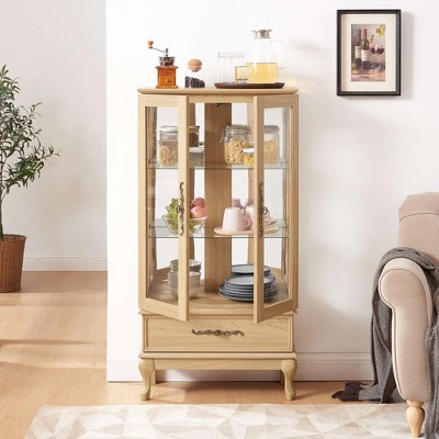 Dolonm 51.58 in. H Curio Cabinet, Glass Display Cabinet, Wine Cabinet with LED Lights, 2 Doors & Adjustable Shelves
