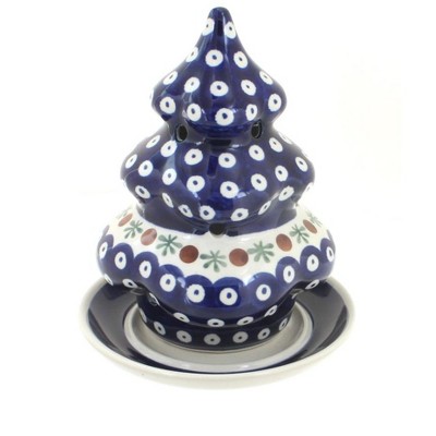 Blue Rose Polish Pottery Nature Christmas Tree Luminary