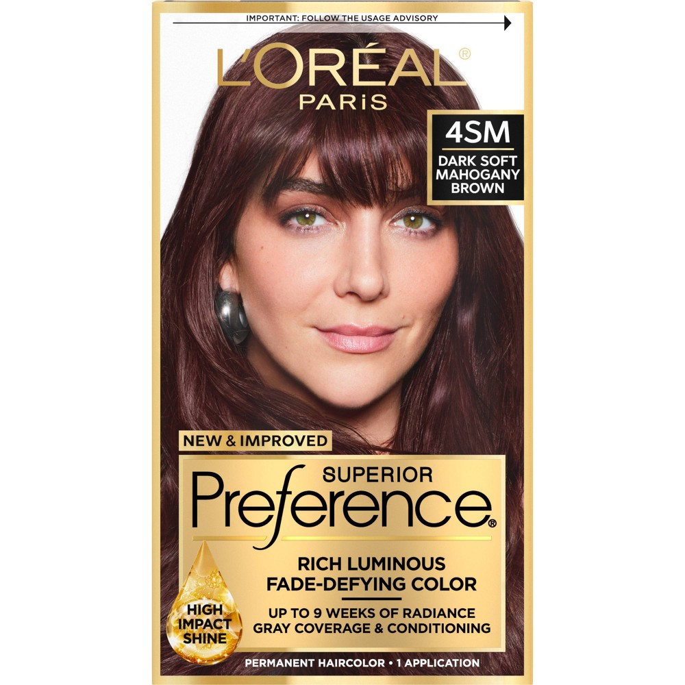 Photos - Hair Dye LOreal L'Oreal Paris Superior Preference Fade-Defying Color + Shine System - 6.5 fl oz - 4SM Dark Soft Mahogany Brown - 1 Kit 