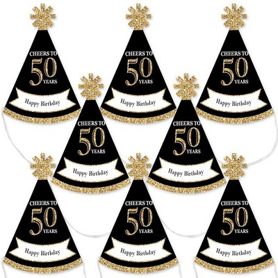 Big Dot of Happiness Adult 50th Birthday - Gold - Mini Cone Birthday Party Hats - Small Little Party Hats - Set of 8